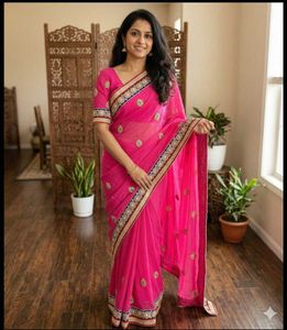 Stunning Rose Pink Embroidered Saree
