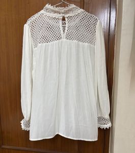 Boho White Crochet Neck Blouse