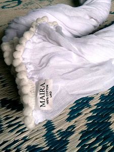 New White Dupatta with Tassels