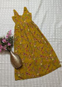 Yellow Floral Maxi Dress with Denim Jacket