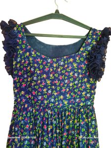 Navy Floral Ruffle Sleeve Tiered Dress