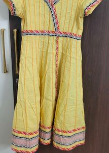 pure cotton Yellow Striped Anarkali Kurta