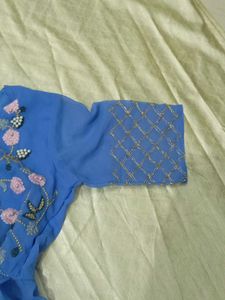 Blue Floral Embroidered Ethnic Gown with Bottom