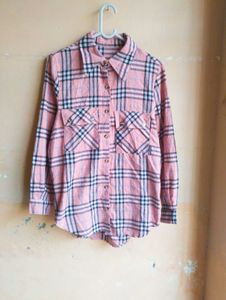 🤍Free Delivery Pink Plaid Long Sleeve Shirt🤍