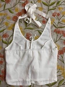 Chic White Halter Neck Tie-Up Top