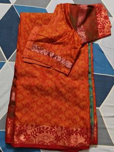 Elegant Orange Saree with Blouse