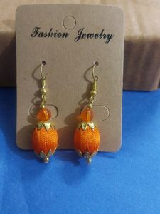 Elegant Orange Silk Thread Bead Earrings