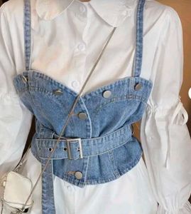 Denim Corset Top with White Shirt
