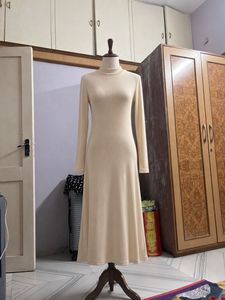 Cream Mock Neck Long Sleeve Dress