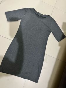 Classic Grey Short-Sleeve Knee-Length Dress