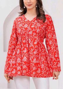 Price Dropped !! Plus Size Cotton Floral Red Top