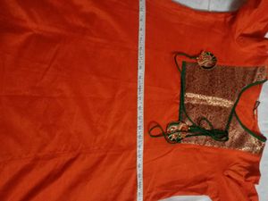 Orange Kurta with Brocade Neckline