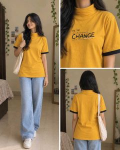 Yellow Graphic Mock Neck T-Shirt