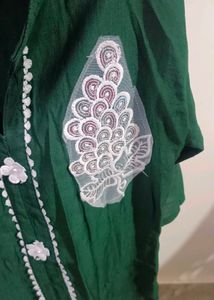 Green Kurta with White Lace Detail