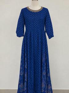 Royal Blue Printed Anarkali Gown