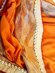 Elegant Orange saree with Embellishments