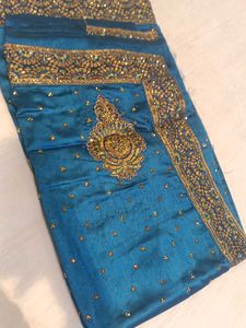 New With Tag Teal Blue Embellished Saree💞