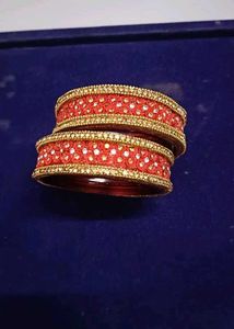 Red &amp; Gold Embellished Bangles