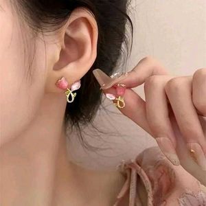 Cute Pink Tulip Drop Earrings