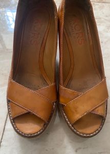 Michael Kors Leather Peep-Toe Wedges