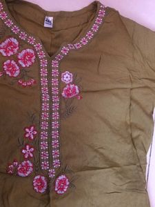 Olive Green Embroidered Kurta Set