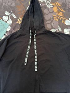 Black Hoodie with Graphic Drawstrings