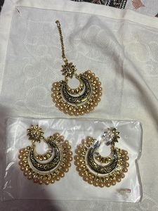 Party Wear Earrings And Maang Tikka Set