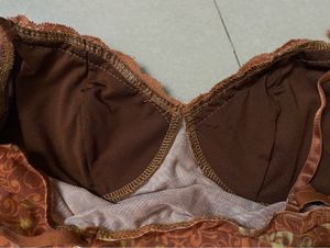 Vintage Floral Print Lace Trim Bra