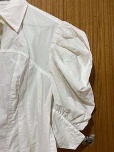 White Puff Sleeve Collared Shirt