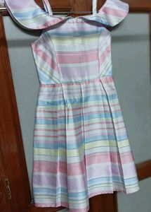 Girls Striped Cold Shoulder Dress