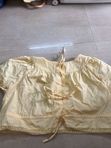 Yellow Cropped Blouse with Lace