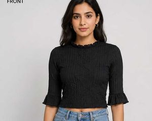 Black Ribbed Mock Neck Top