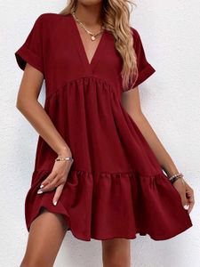 SHEIN Brand New: Chic Burgundy V-Neck Tiered Mini
