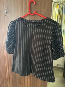 Pinstripe Puff Sleeve Top