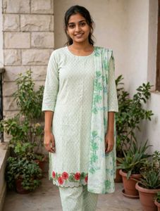 Light Green Floral Kurta Set