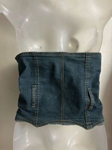 Denim Strapless Zipper Top