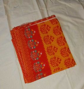 Vibrant Orange and Yellow Block Print saree