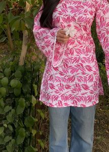 Pink Floral Print Corset Kurti