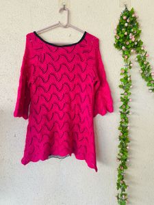 Chic Pink Crochet Tunic Top