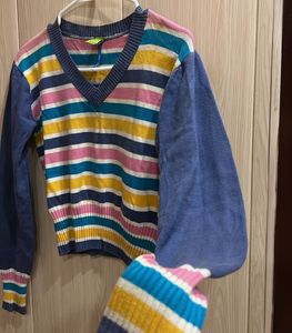 Striped Knit V-Neck Sweater