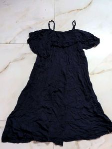 Navy Blue Off-Shoulder Ruffle Dress