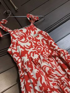 Kid Red &amp; White Printed Ruffle Dress