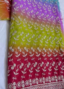 Stunning Ombre Embroidered Top Material Amd Dupatt
