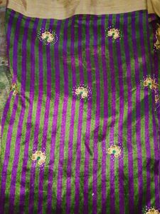 Purple Saree and Golden Work No Blouse