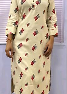 Cream Kurta with Red & Grey Print