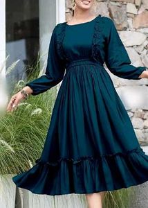 Elegant Teal Ruffled Midi Dress