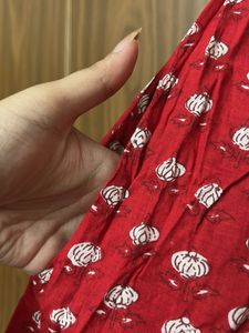 Red Floral Puff Sleeve Midi Dress