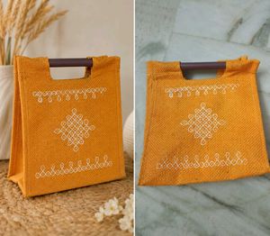 🟠2 Jute Handbag with Rangoli Design