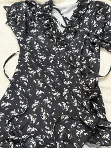 Black Floral Wrap Dress