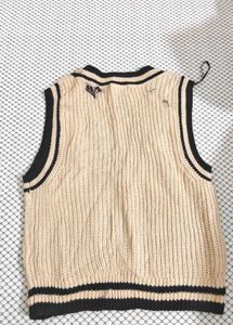 Beige Knit V-Neck Vest